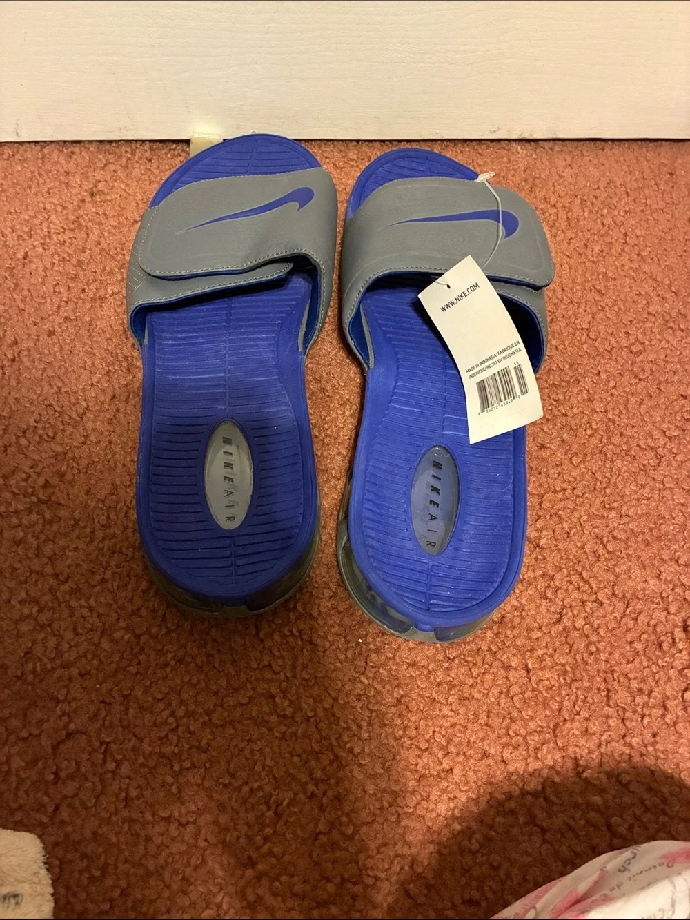 Men’s Nike Gray Strap with Blue Swoosh Air Experience Slide Sandals